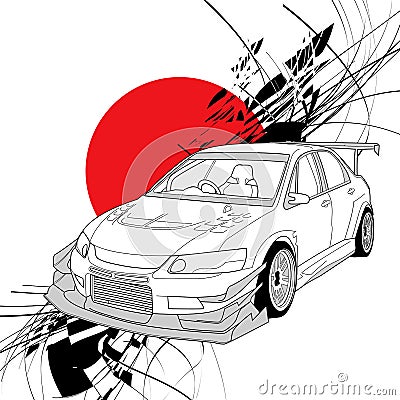 Rally Car Line Art Vector Illustration