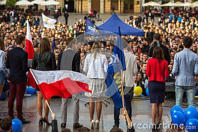 During the rally of the presidential candidate of Poland - Janusz Korwin-Mikke Editorial Stock Photo