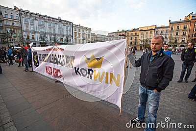 During the rally of the presidential candidate of Poland - Janusz Korwin-Mikke Editorial Stock Photo