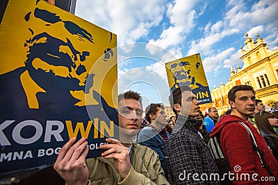 During the rally of the presidential candidate of Poland - Janusz Korwin-Mikke Editorial Stock Photo