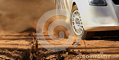 Rally race car drifting on dirt track Stock Photo