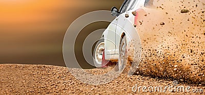 Rally race car drifting on dirt track Stock Photo