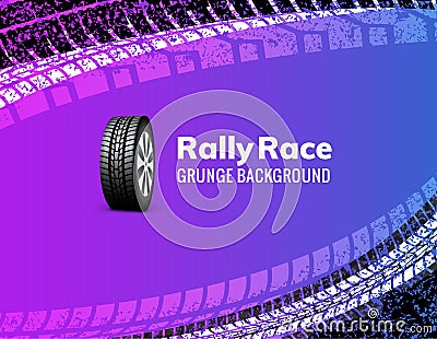 Rally race grunge tire dirt car background. Offroad wheel truck vehicle vector illustration Vector Illustration