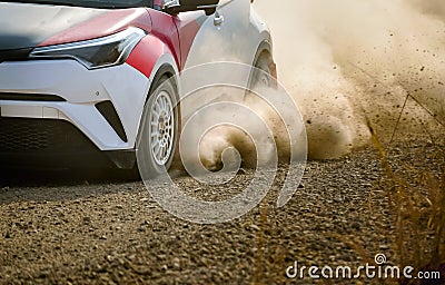 Rally racing car on dirt road Stock Photo