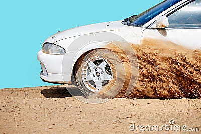 Rally racing car on dirt track Stock Photo