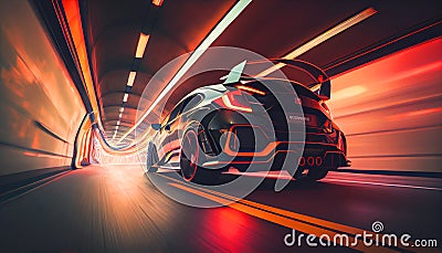 Rally car driving through tunnel Stock Photo