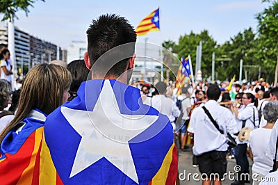 Rally in support for the independence of Catalonia in Barcelona, Editorial Stock Photo