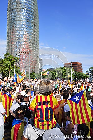 Rally in support for the independence of Catalonia in Barcelona, Editorial Stock Photo