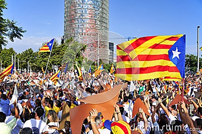 Rally in support for the independence of Catalonia in Barcelona, Editorial Stock Photo