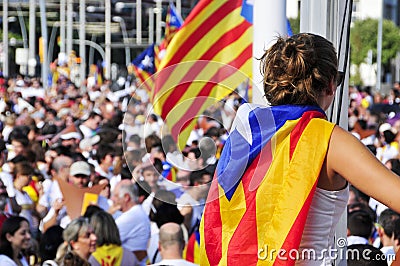 Rally in support for the independence of Catalonia in Barcelona, Editorial Stock Photo