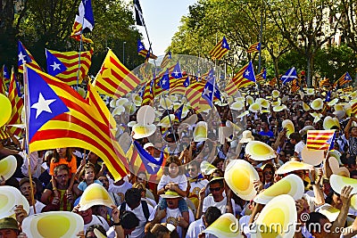 rally in support for the independence of Catalonia in Barcelona, Spain Editorial Stock Photo