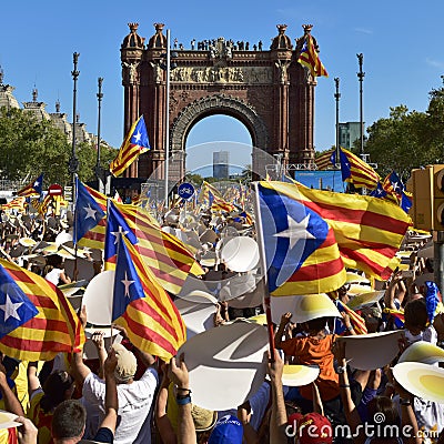 rally in support for the independence of Catalonia in Barcelona, Spain Editorial Stock Photo