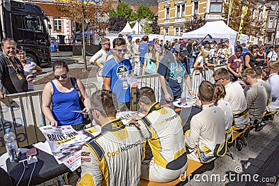 Rally WM in Sankt Wendel in the Saarland, Germany. At the first day the drivers present themselves to audience with autographs Editorial Stock Photo