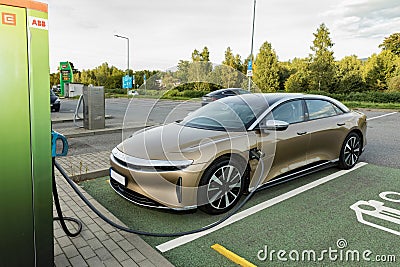 RALSKO ,CZECH REPUBLIC - 19 Sept 2023. LUCID Air. Modern LUCID Air electric ca. Electric car charging at the station Editorial Stock Photo