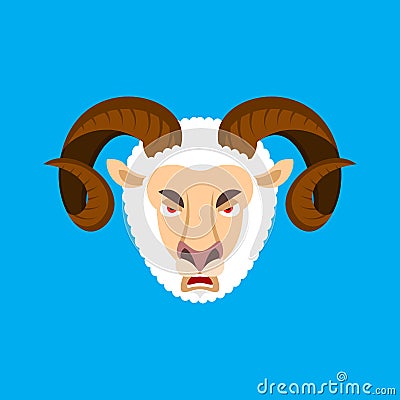 Ram angry face. Sheep evil emoji. Farm animal aggressive. Vector Vector Illustration