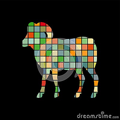 Ram farm mammal color silhouette animal Vector Illustration