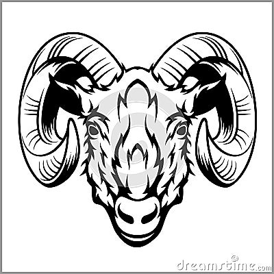 Ram head logo or icon in black and white. Vector Illustration