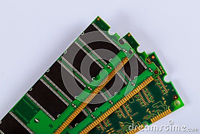 RAM memory isolated on white background modern part of PC in detail view. Upgrading your pc with new memory Stock Photo