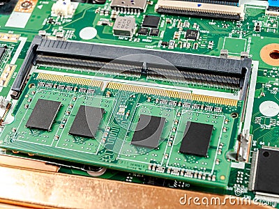 RAM module for installation in a free slot in a laptop, increasing RAM, upgrading Stock Photo