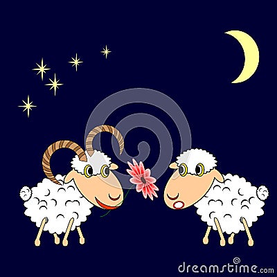 A ram presenting a sheep a flower Vector Illustration