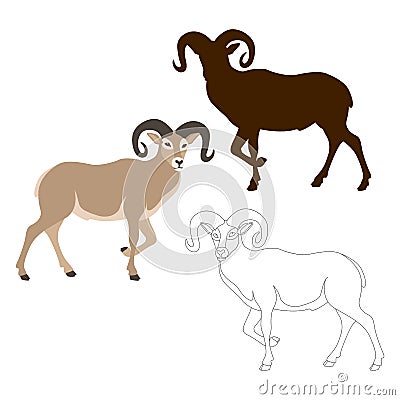 Ram sheep vector illustration style Flat black silhouette Vector Illustration