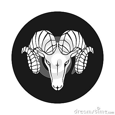 Ram head sign in the black circle Cartoon Illustration