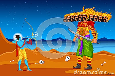 Rama killing Ravana in Dussehra Vector Illustration