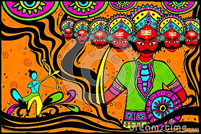 Rama killing Ravana for Dussehra Vector Illustration