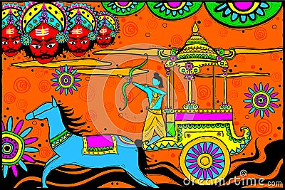 Rama killing Ravana for Dussehra Vector Illustration