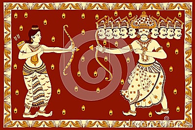 Rama killing Ravana during Dussehra Vector Illustration