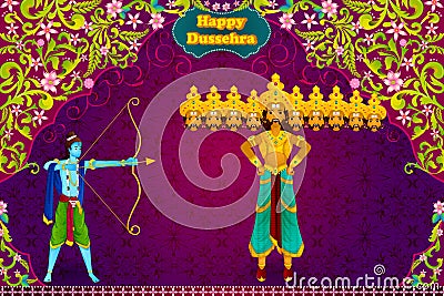 Rama killing Ravana during Dussehra Vector Illustration