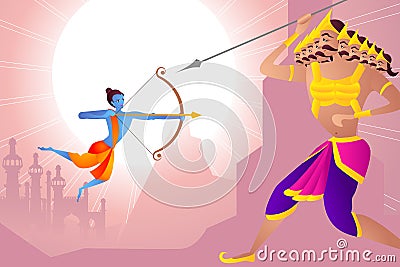 Rama killing Ravana in Dussehra Vector Illustration