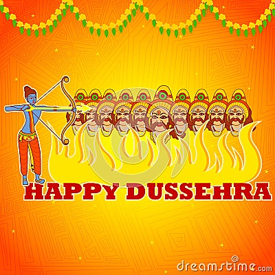 Rama killing Ravana in Happy Dussehra Vector Illustration