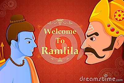 Rama killing Ravana in Happy Dussehra Vector Illustration