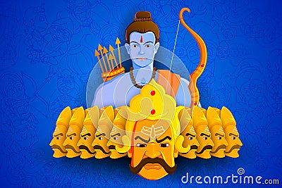 Rama killing Ravana in Happy Dussehra Vector Illustration