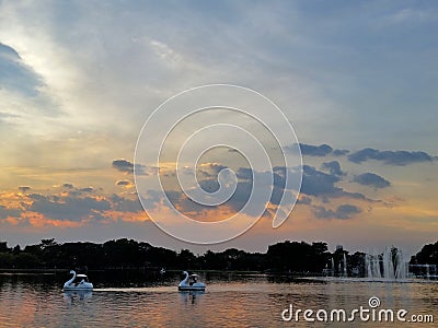 Rama9 Park pool sundset Stock Photo