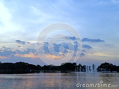 Rama9 Park pool sundset Stock Photo