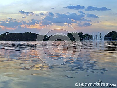 Rama9 Park pool sundset Stock Photo