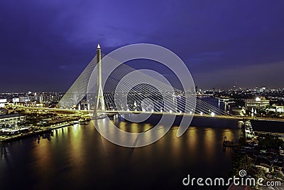 The Rama VIII bridge Twilight Landscape (Bangkok T Stock Photo