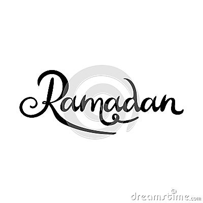 Ramadam hand lettering, muslim holiday brush calligraphy, isolated on white background. Vector Illustration