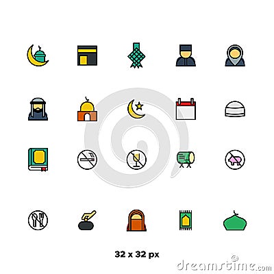 Ramadan Arabic Islamic colorful icon set. Vector Illustration