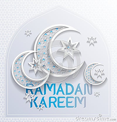 ramadan background greeting card - platinum and blue colors - vector illustration Vector Illustration