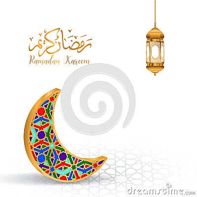 Ramadan backgrounds vector Translation of text : Ramadan Kareem gold crescent with golden lamp Vector Illustration