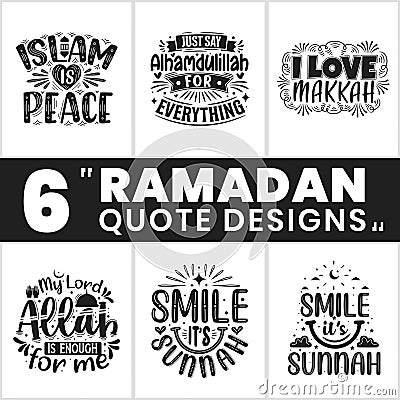 Ramadan bundle. 6 Ramadan quotes, Islamic design bundles Vector Illustration