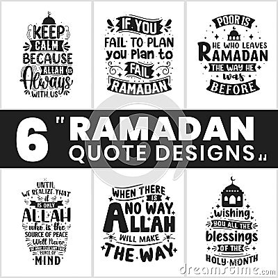 Ramadan bundle. 6 Ramadan quotes, Islamic design bundles Vector Illustration