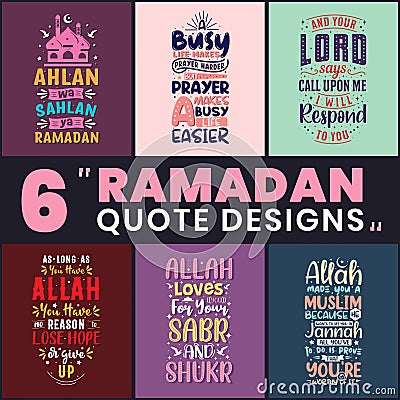 Ramadan bundle. 6 Ramadan quotes, Islamic design bundles Vector Illustration