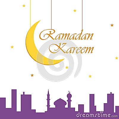 Ramadan concept. Moon with mosque arabic holiday Vector Illustration