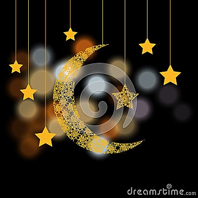 Ramadan. Crescent with the stars. Background of color glare. illustration Vector Illustration