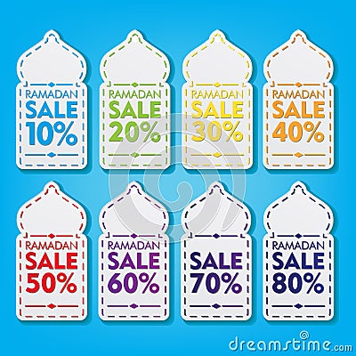 Ramadan Discount Tag Set. Sale Promotion with Mosque Dome Shape Vector Design. Stock Photo