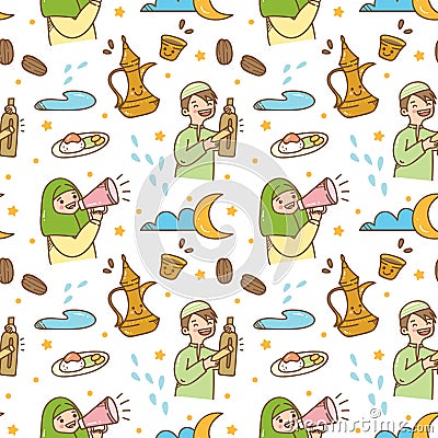 Cute Ramadan doodle seamless pattern Stock Photo